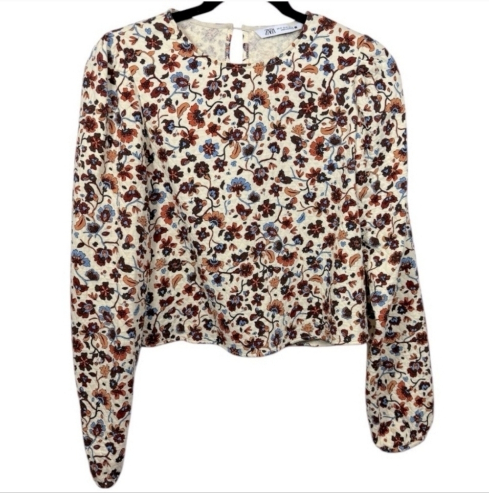 Zara Womens Colorful Printed Long Sleeve Blouse Size XS - Picture 2 of 5